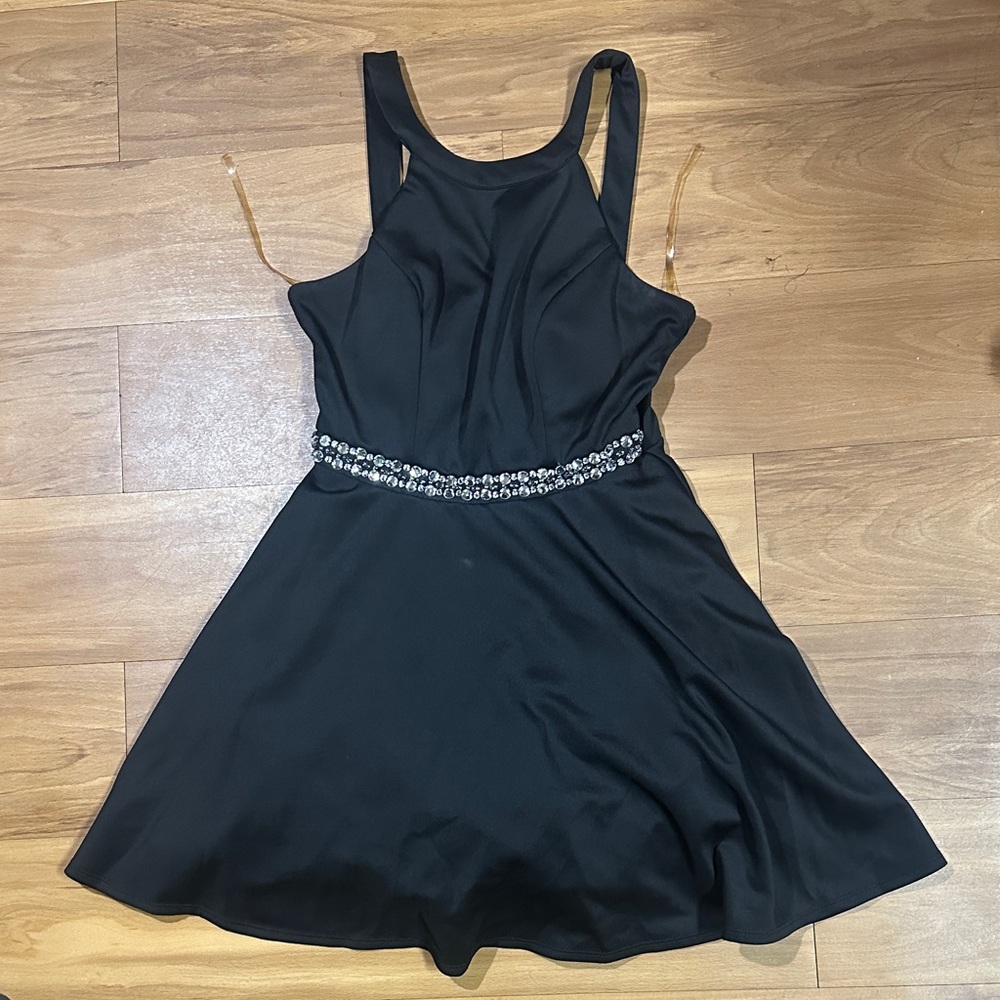 Emerald Sundae Black Mini Dress with Embellished Waist